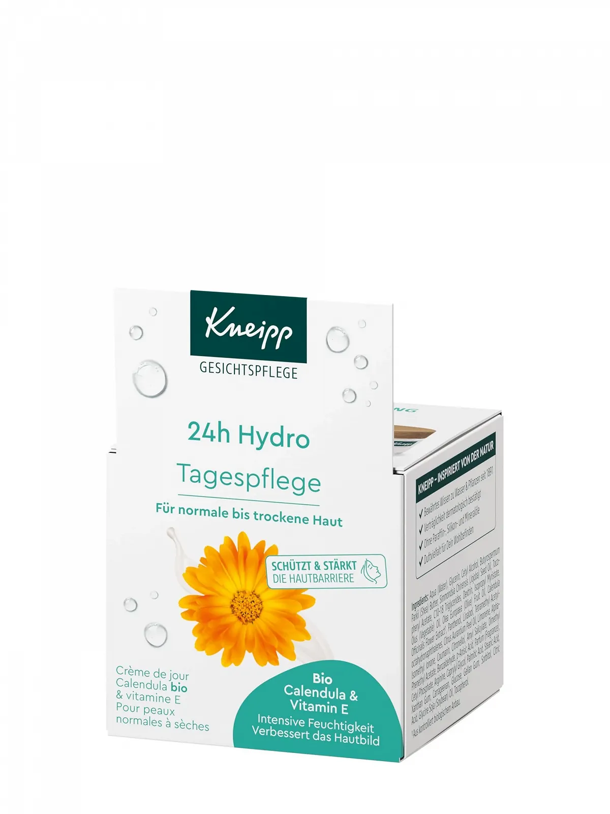 Денний крем Kneipp 24h Hydro з органічною календулою та вітаміном E для нормальної та сухої шкіри веганський 50 мл, фото №2 Денний крем Kneipp 24h Hydro з органічною календулою та вітаміном E для нормальної та сухої шкіри веганський 50 мл, фото №2