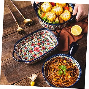 Форма для запекания керамическая прямоугольная с цветочным узором и ручками synthetic.ua - Фото 1