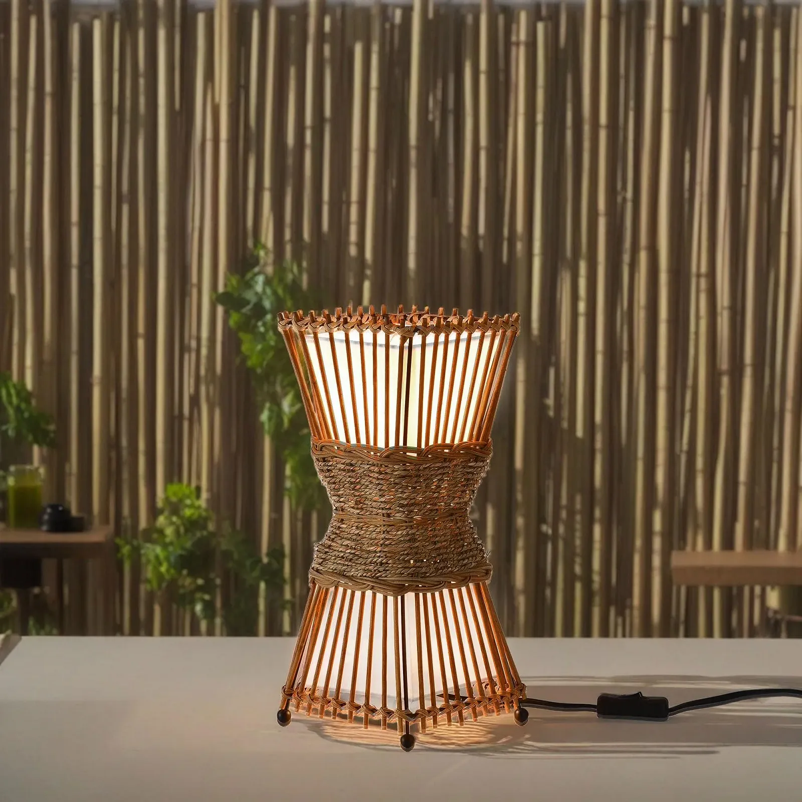 Настільна лампа ŠKOV 46299 Діаметр 19 см Бамбук Ротанг, фото №4