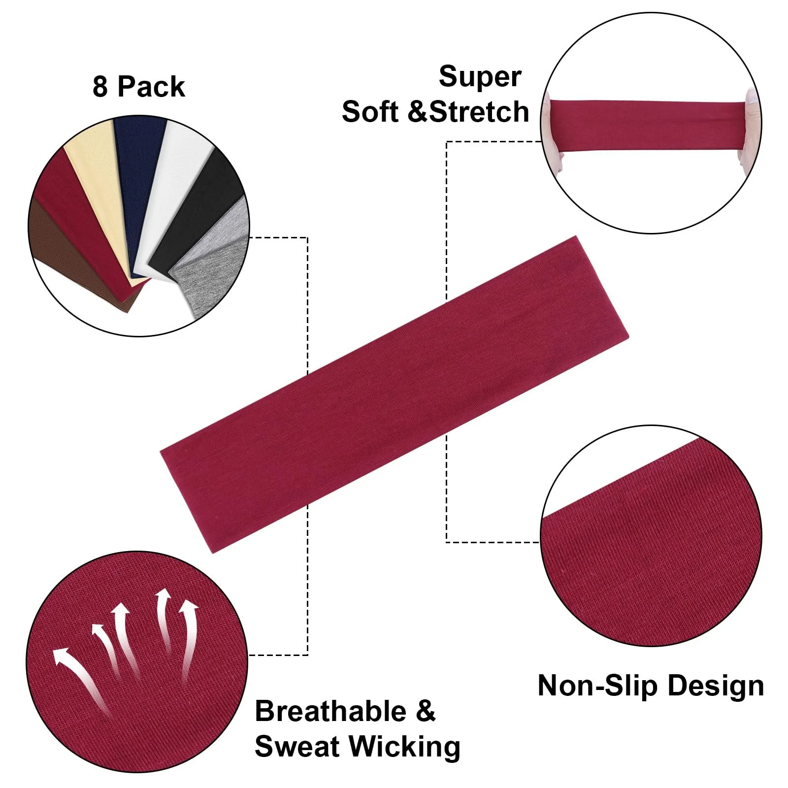 Спортивна Жіноча Пов'язка на Голову , Набір 8 шт., фото №7