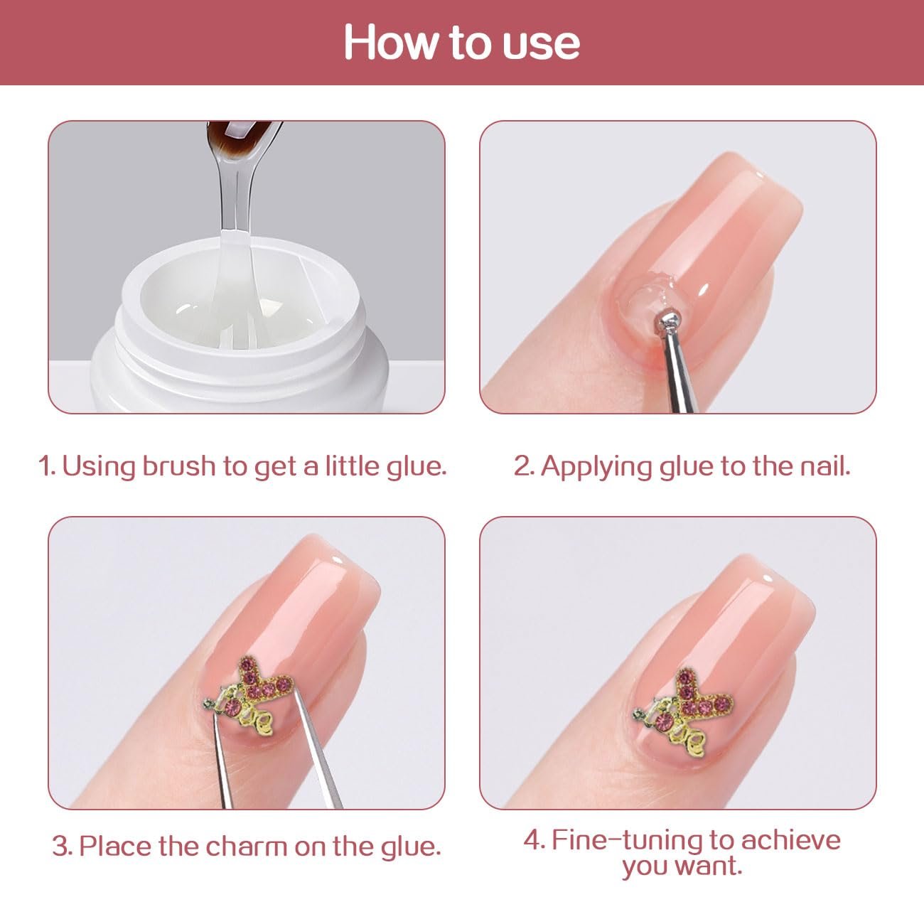 Набір прикрас для нігтів (24 шт.) Квіти Прикраса для нігтів Вишня Зірка Бант Камені Блискітки, фото №7