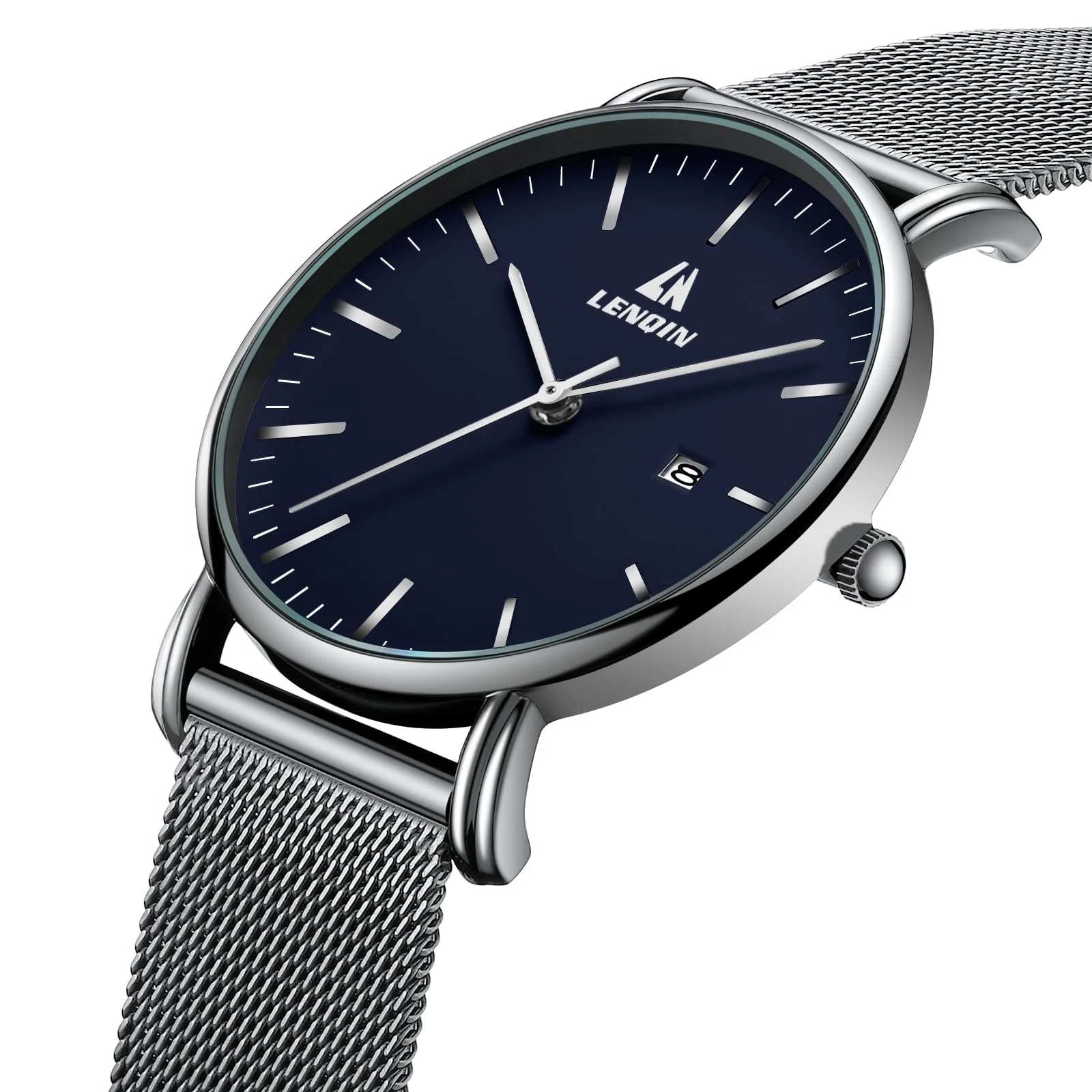 Часы LN LENQIN Мужские из нержавеющей стали 30M Водонепроницаемые Аналоговые Кварцевые Серебряные Синие Классические, фото №3 Часы LN LENQIN Мужские из нержавеющей стали 30M Водонепроницаемые Аналоговые Кварцевые Серебряные Синие Классические, фото №3