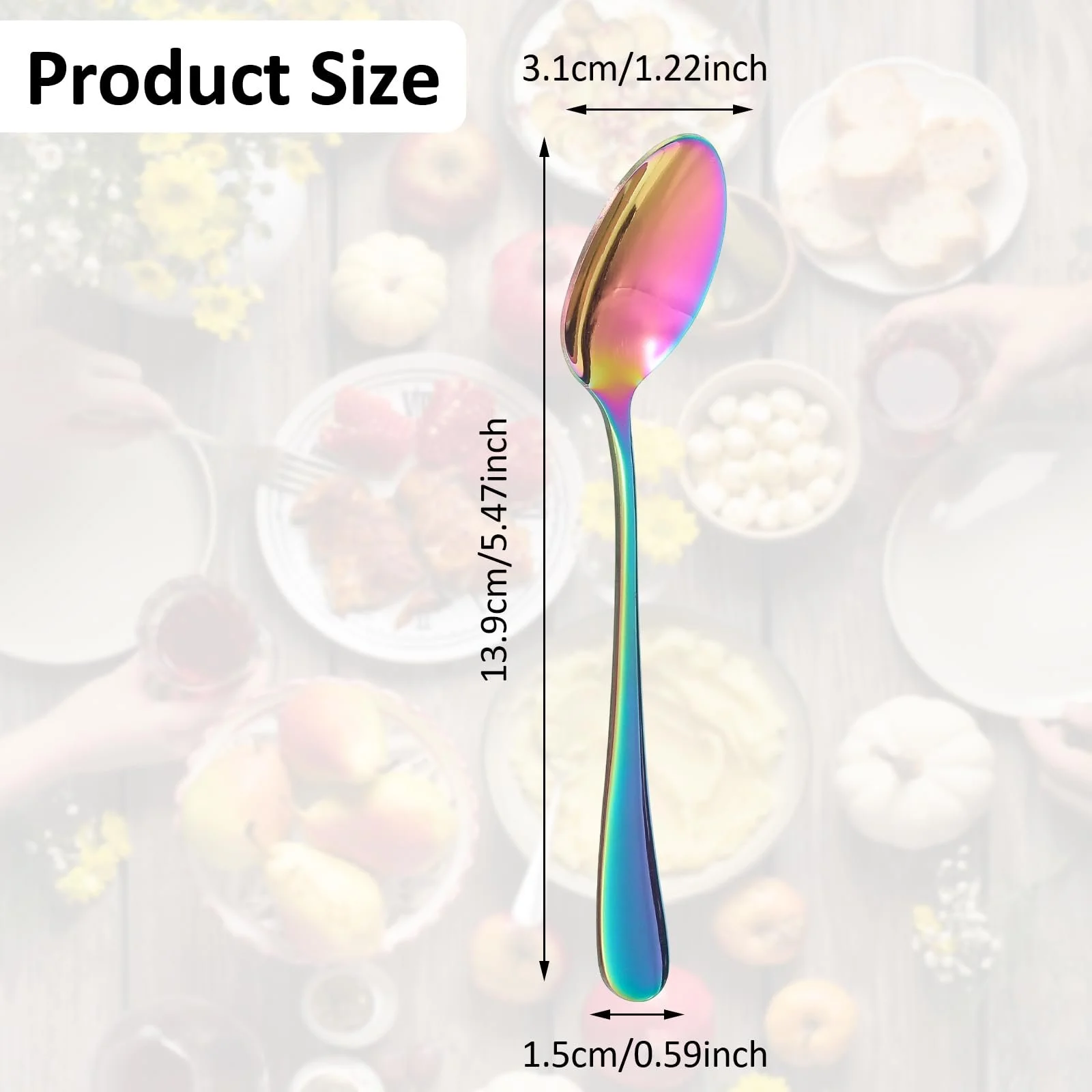 Набір з 6 кавових ложок з нержавіючої сталі 14 см, райдужні, фото №6