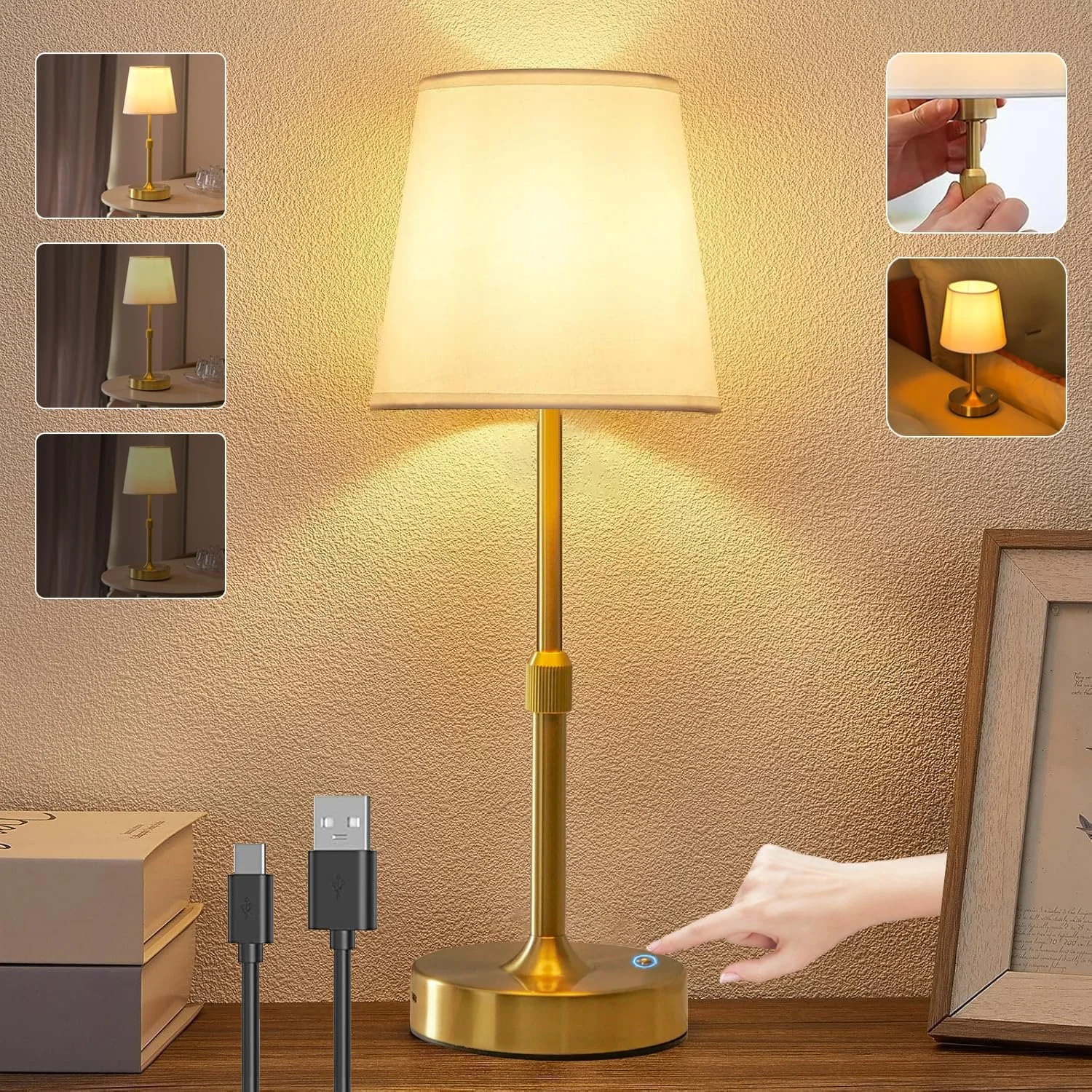 LED Настільна лампа Wireless Dimmable USB-C Height Adjustable 5200 mAh Gold, фото №1