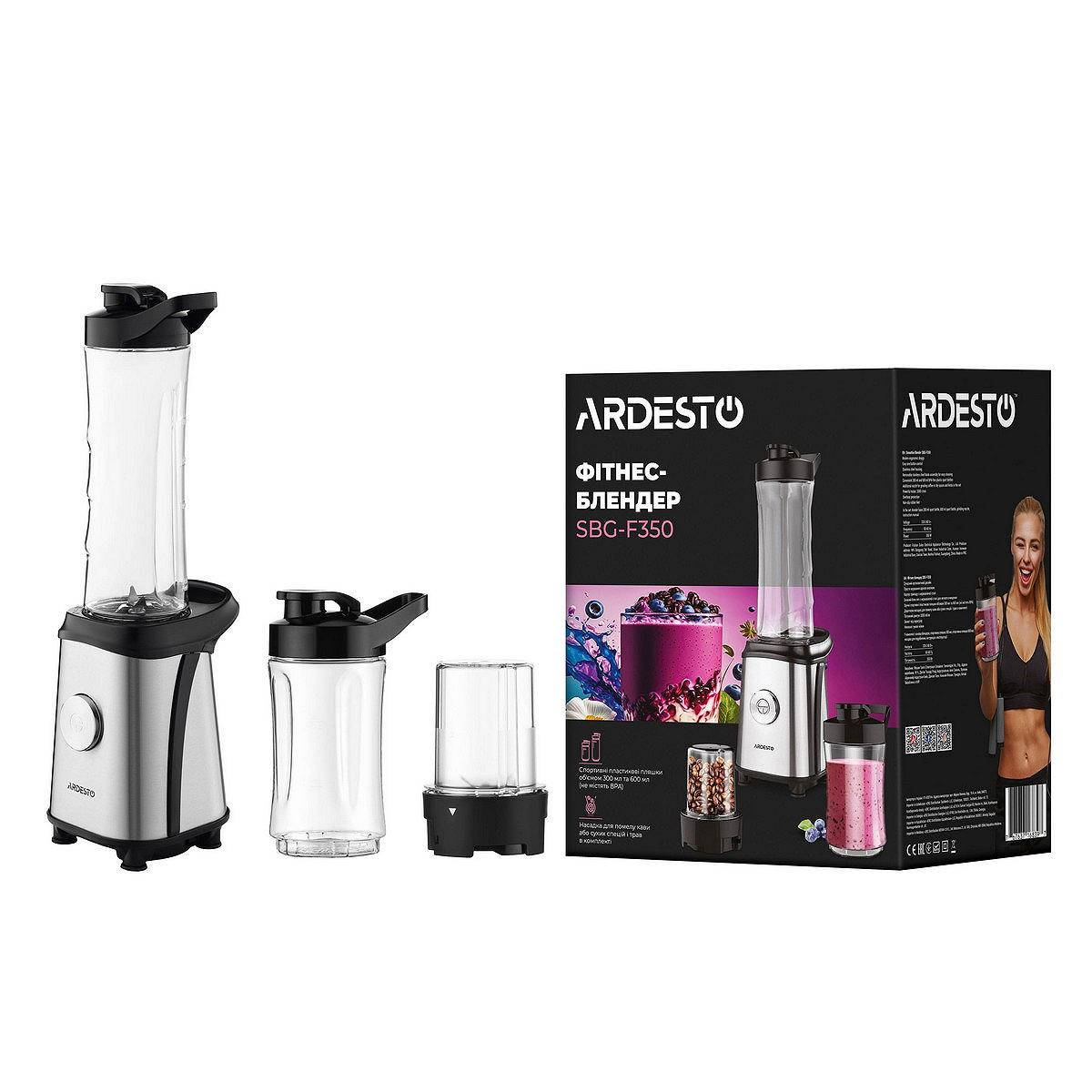 Блендер для смузі Ardesto SBG-F350, 350Вт,2в1, пляшка 600мл 300 мл кавомолка чорно-сріб, фото №21 Блендер для смузі Ardesto SBG-F350, 350Вт,2в1, пляшка 600мл 300 мл кавомолка чорно-сріб, фото №21