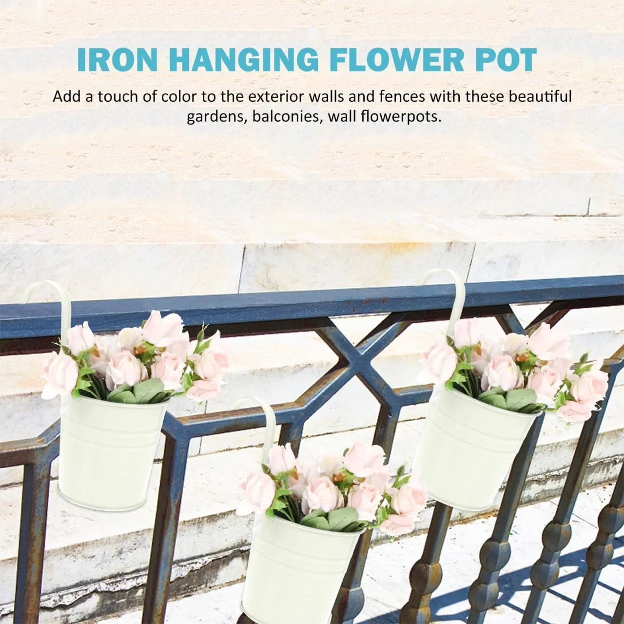 Підвісний квітковий горщик Cabilock Залізний зі знімним гачком та дренажним отвором 4 дюйми, фото №8