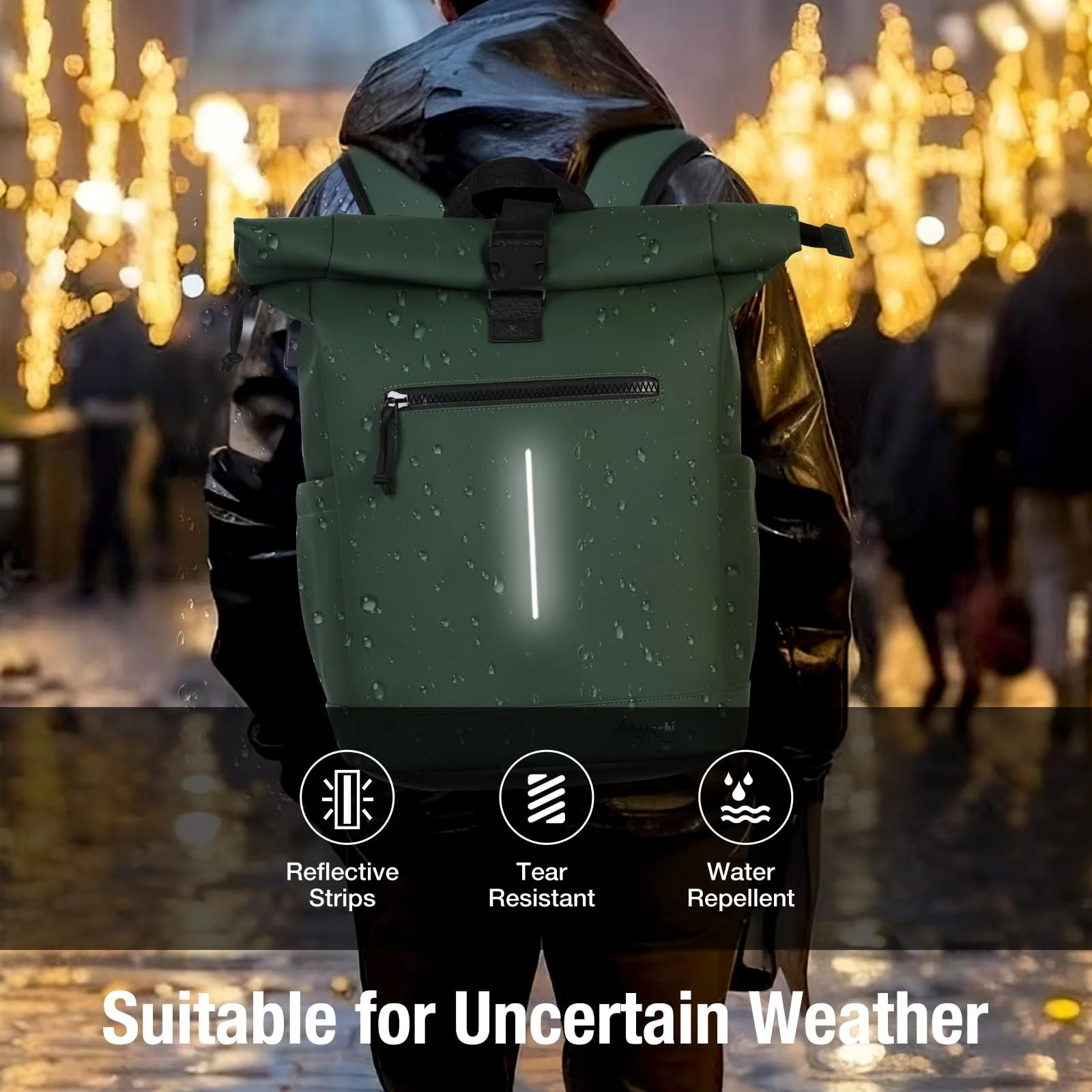 Рюкзак для ноутбука Roll-Top XL Waterproof Легкий Зеленый, фото №6 Рюкзак для ноутбука Roll-Top XL Waterproof Легкий Зеленый, фото №6