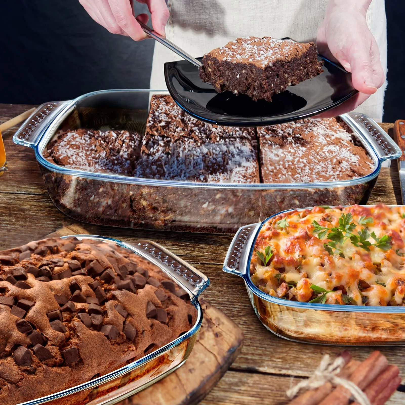 Набор форм для запекания 3 штуки боросиликатное стекло прямоугольные 1,8 л + 2,5 л + 3,1 л, фото №7