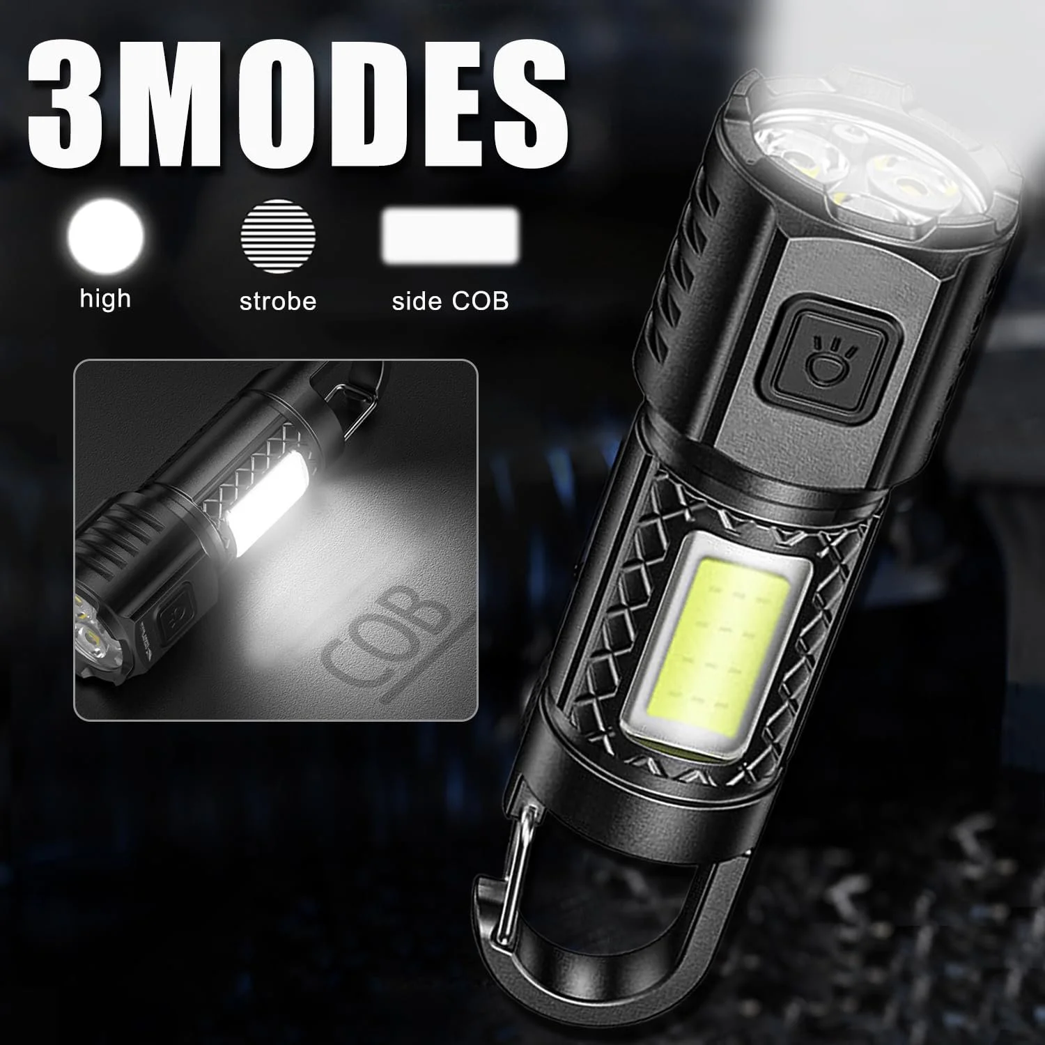 Фонарик LED MODOAO Перезаряжаемый Светодиодный Фонарь для Кемпинга 3 Режима Яркости Мини-Фонарик с Крючком Супер Яркий Водонепроницаемый COB Фонарик для Кемпинга, Пешего Туризма, Активного Отдыха, Чрезвычайных Ситуаций (Набор из 5), фото №2