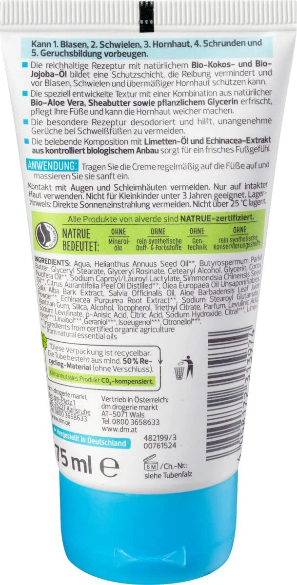 Крем для ног alverde Natural Cosmetics 5-в-1 с органическим маслом лайма и эхинацеей 75 мл, фото №3