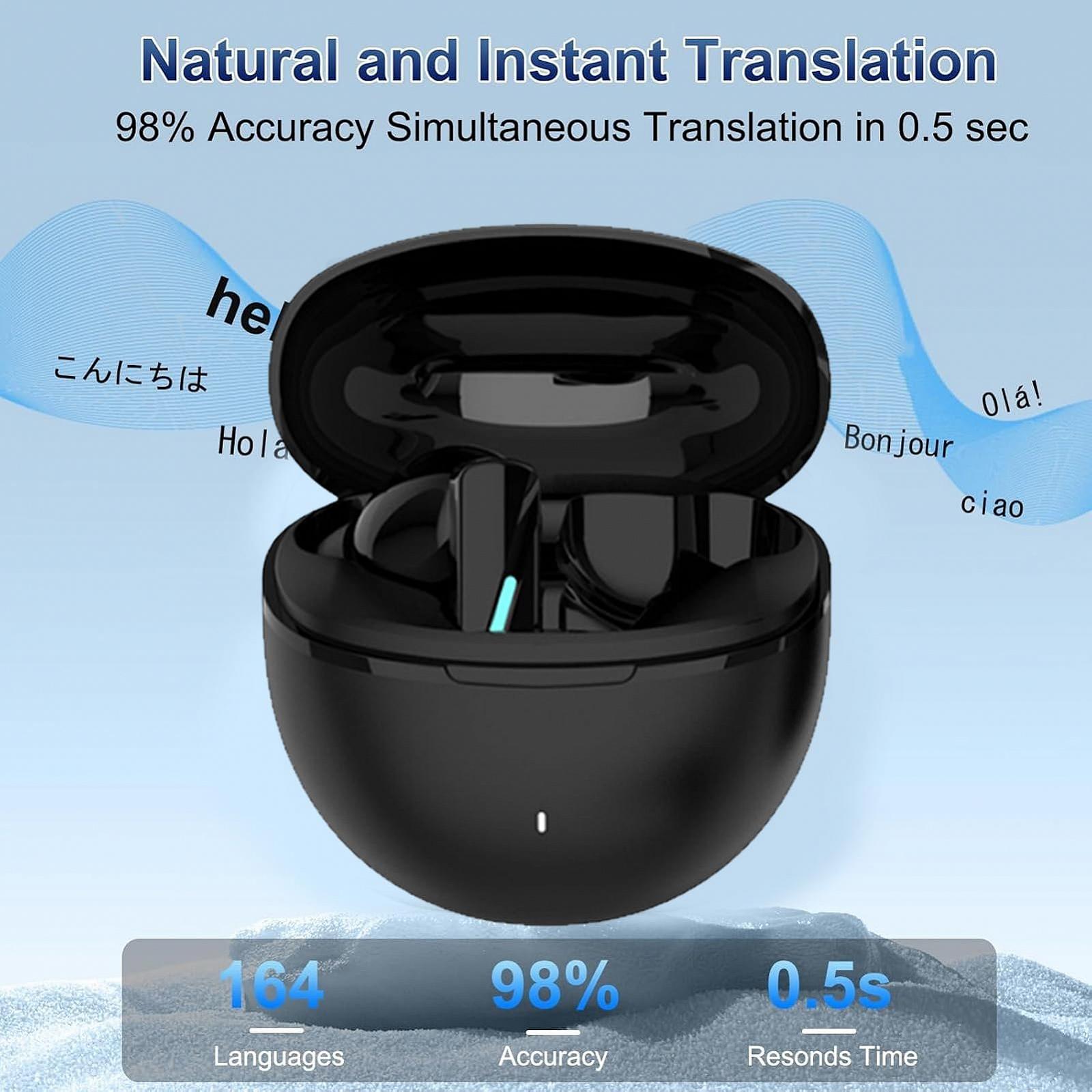 Наушники-переводчики Cryfokt, 164 языка, беспроводные наушники для глобальной коммуникации, деловых путешествий, черный, фото №3