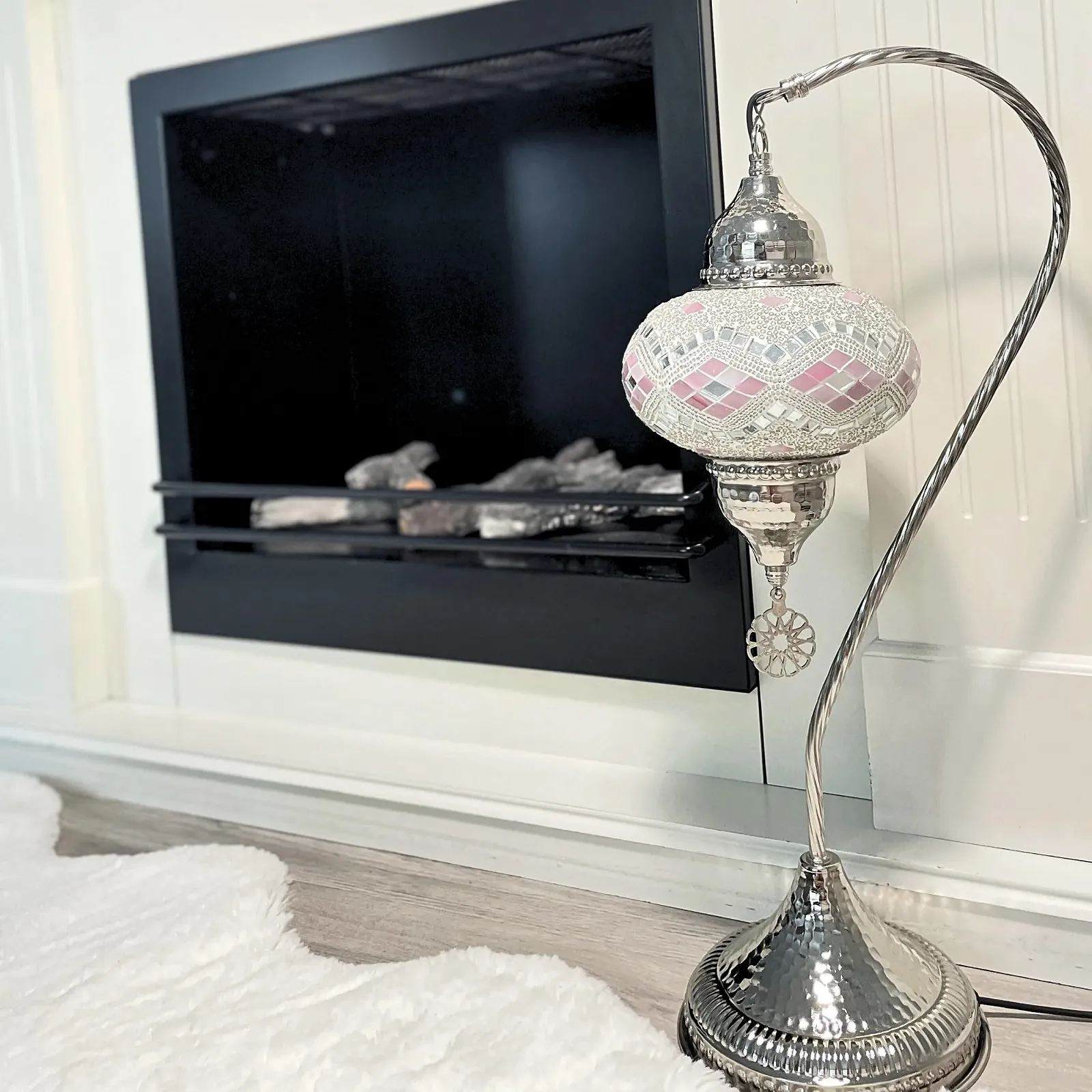 Дизайнерська настільна лампа Стильна Мозаїчна Срібляста, фото №4