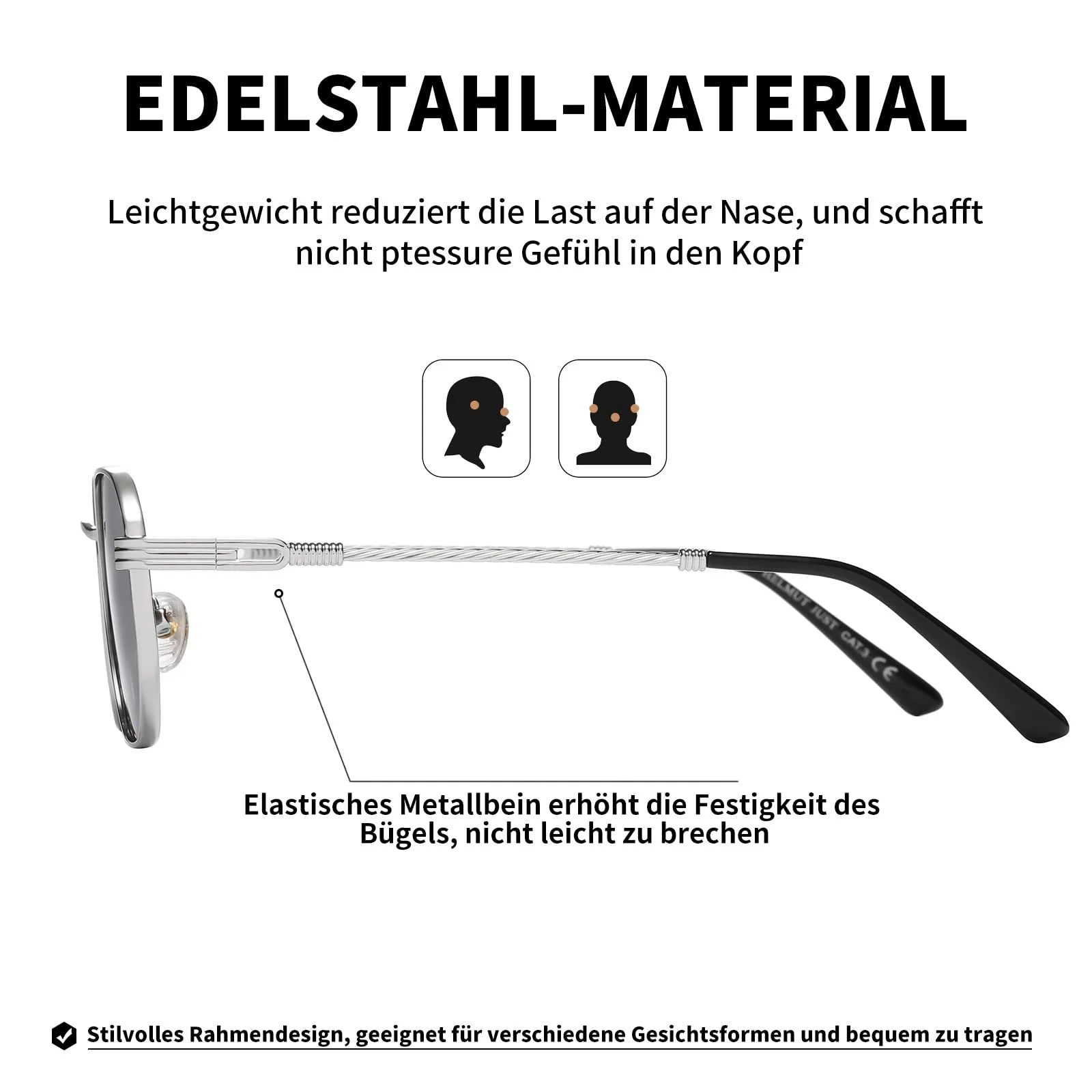 Сонцезахисні окуляри Чоловічі H HELMUT JUST Ультралегкі UV400 CAT 3 Ретро Металева оправа Поляризовані Унісекс, фото №2