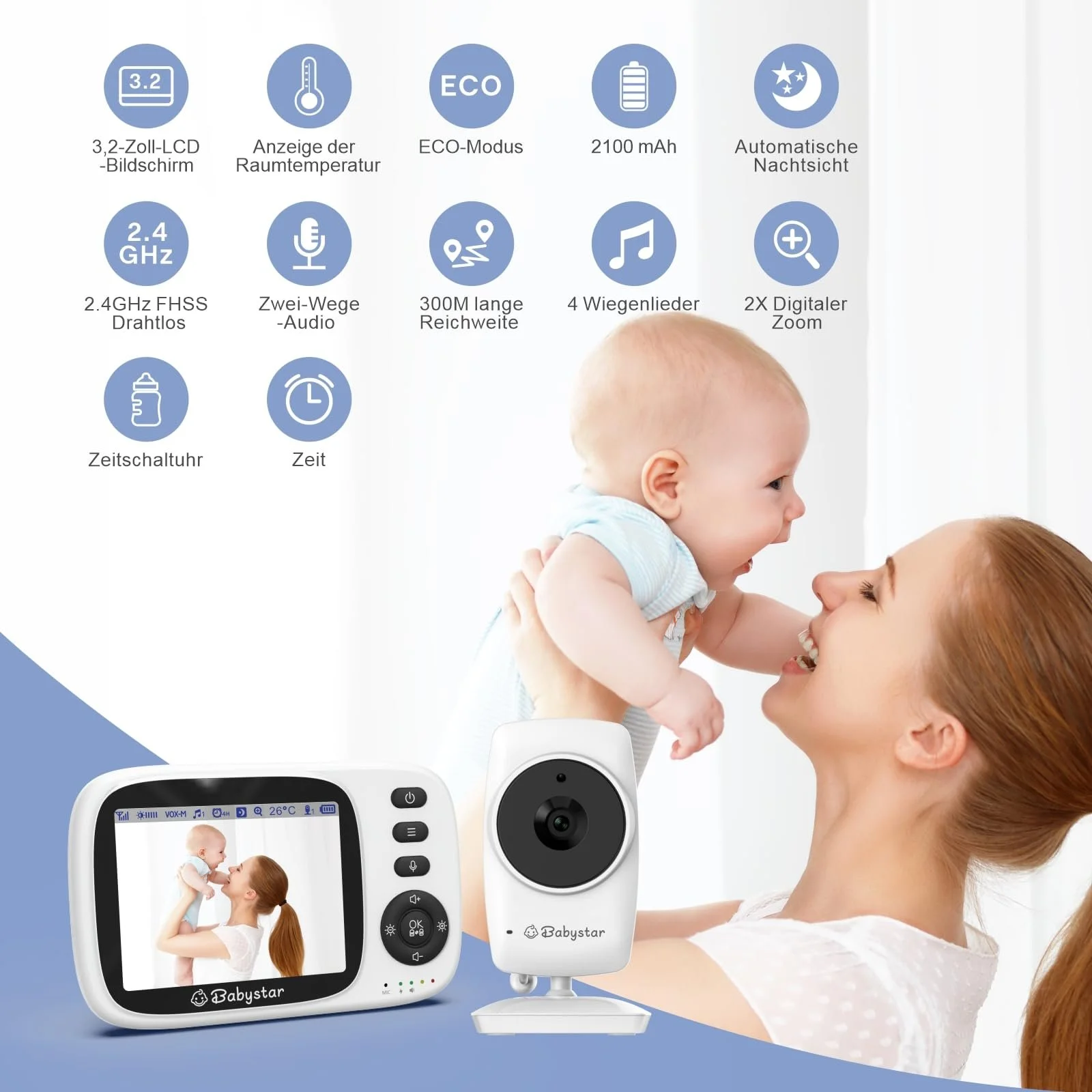 Видеоняня Babystar 3.2" 2100 mAh ECO Night Vision, фото №2 Видеоняня Babystar 3.2" 2100 mAh ECO Night Vision, фото №2