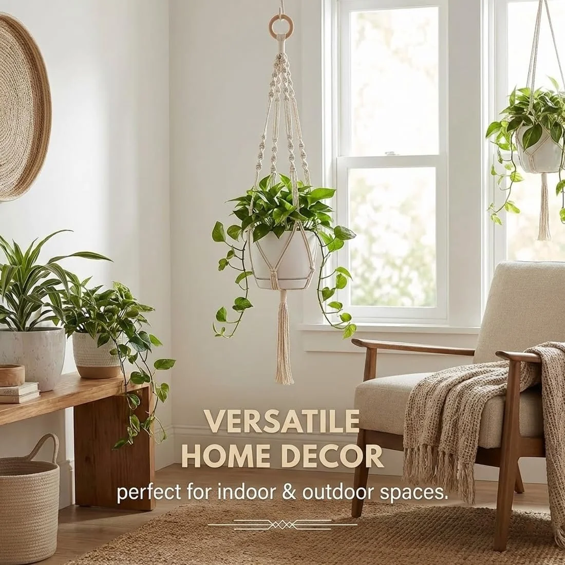 Підвісне кашпо Macrame 105 см Бавовняна мотузка Плетене (Потовщене), фото №5 Підвісне кашпо Macrame 105 см Бавовняна мотузка Плетене (Потовщене), фото №5