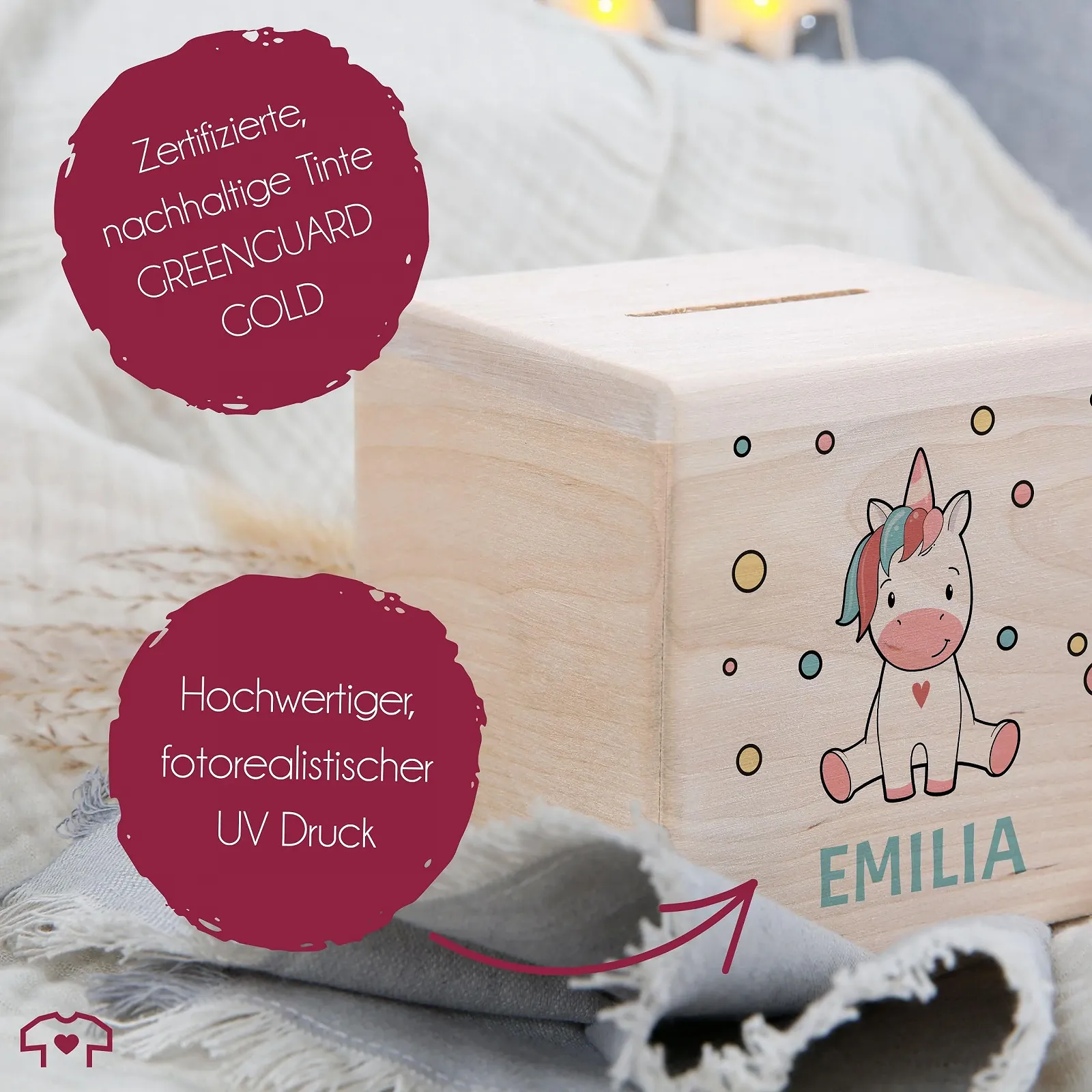 Скарбничка дерев'яна Єдиноріг з ключем та замком, фото №5