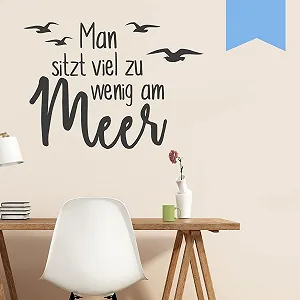 Наклейка на стіну WANDKINGS "Man sitzt viel zu wenig am Meer" 50 x 35 см Blue - Фото 1