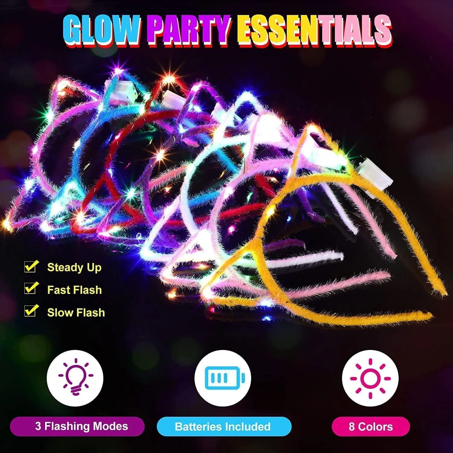 Набір обручів на голову зі світлодіодами, 12 штук, фото №3