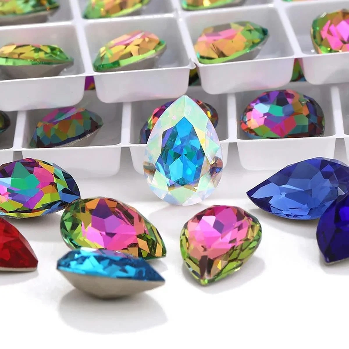 Кришталеві блискітки різних розмірів, блискучі перлини, фіолетовий, 13 x 18 мм, 24 шт, фото №5