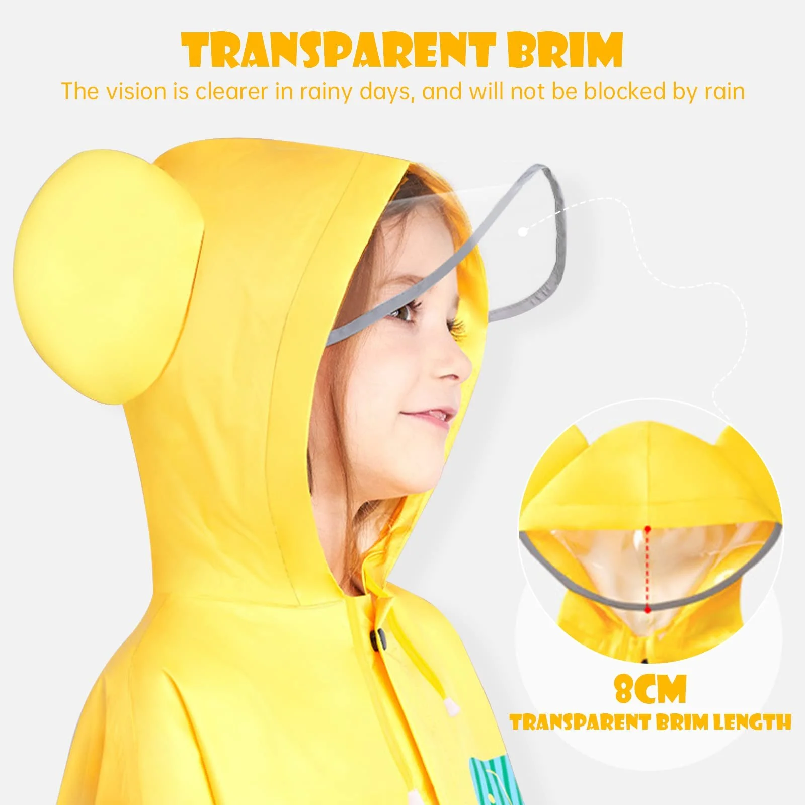 Детское дождевое пончо BWBIKE Водонепроницаемый дождевик Плащ Складная дождевая одежда Милый детский дождевик Унисекс Легкий школьный рюкзак Водонепроницаемый капюшон Дождевик, фото №4