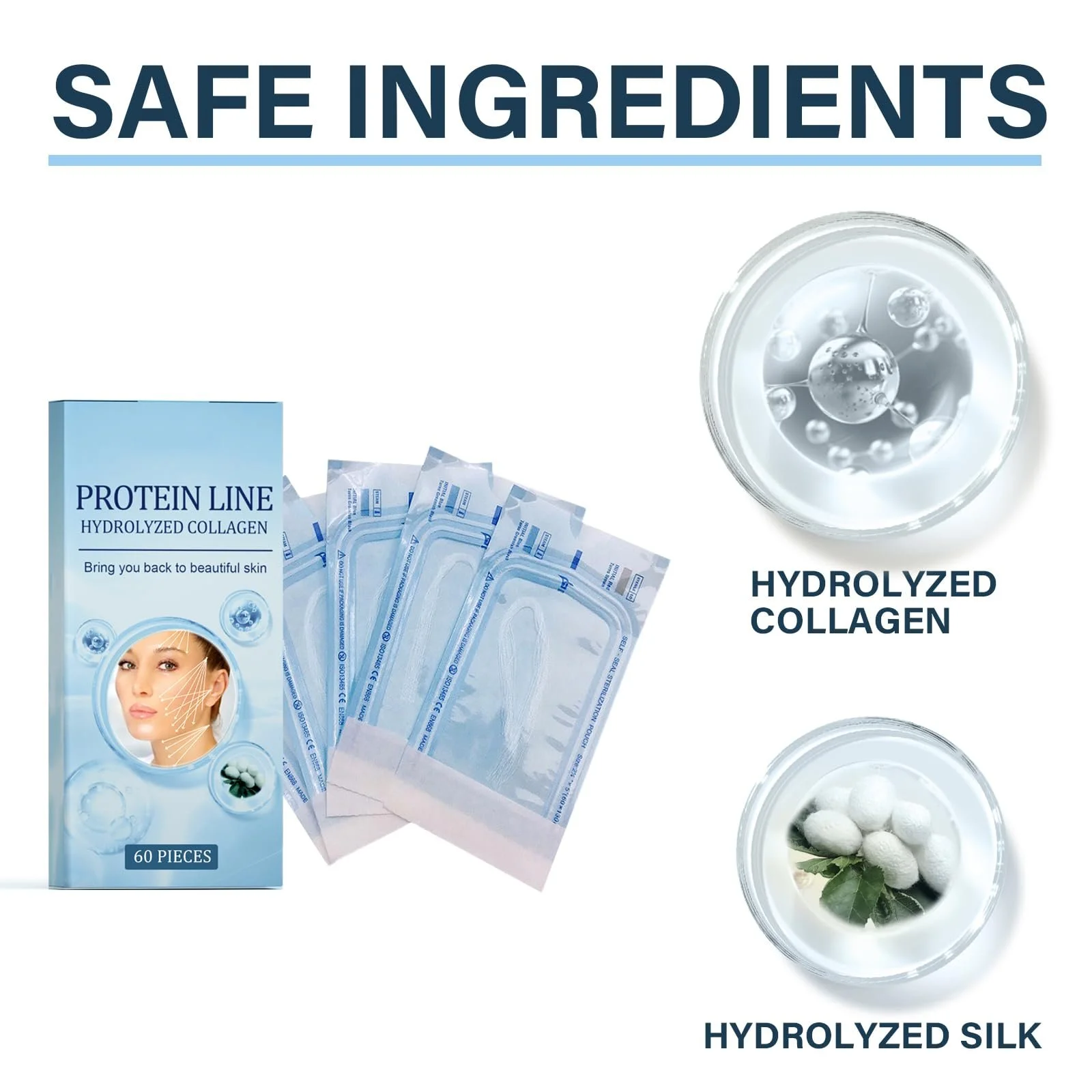 Набір ниток з протеїном для ліфтингу (60 шт.) Розчинні протеїнові шовкові нитки з колагеном, гідролізований колагеновий протеїн для підтяжки шкіри, фото №7