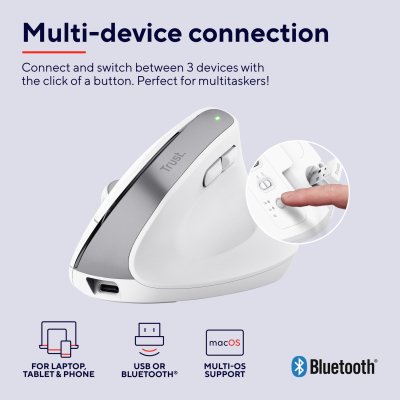 Мышка Trust Bayo+ Ergonomic Wireless/Bluetooth White (25399), фото №10 Мышка Trust Bayo+ Ergonomic Wireless/Bluetooth White (25399), фото №10