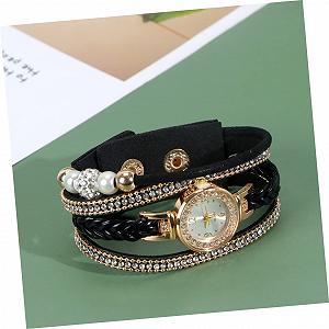 Женские наручные часы OATIPHO с плетеным браслетом, стразами, черные synthetic.ua - Фото 1