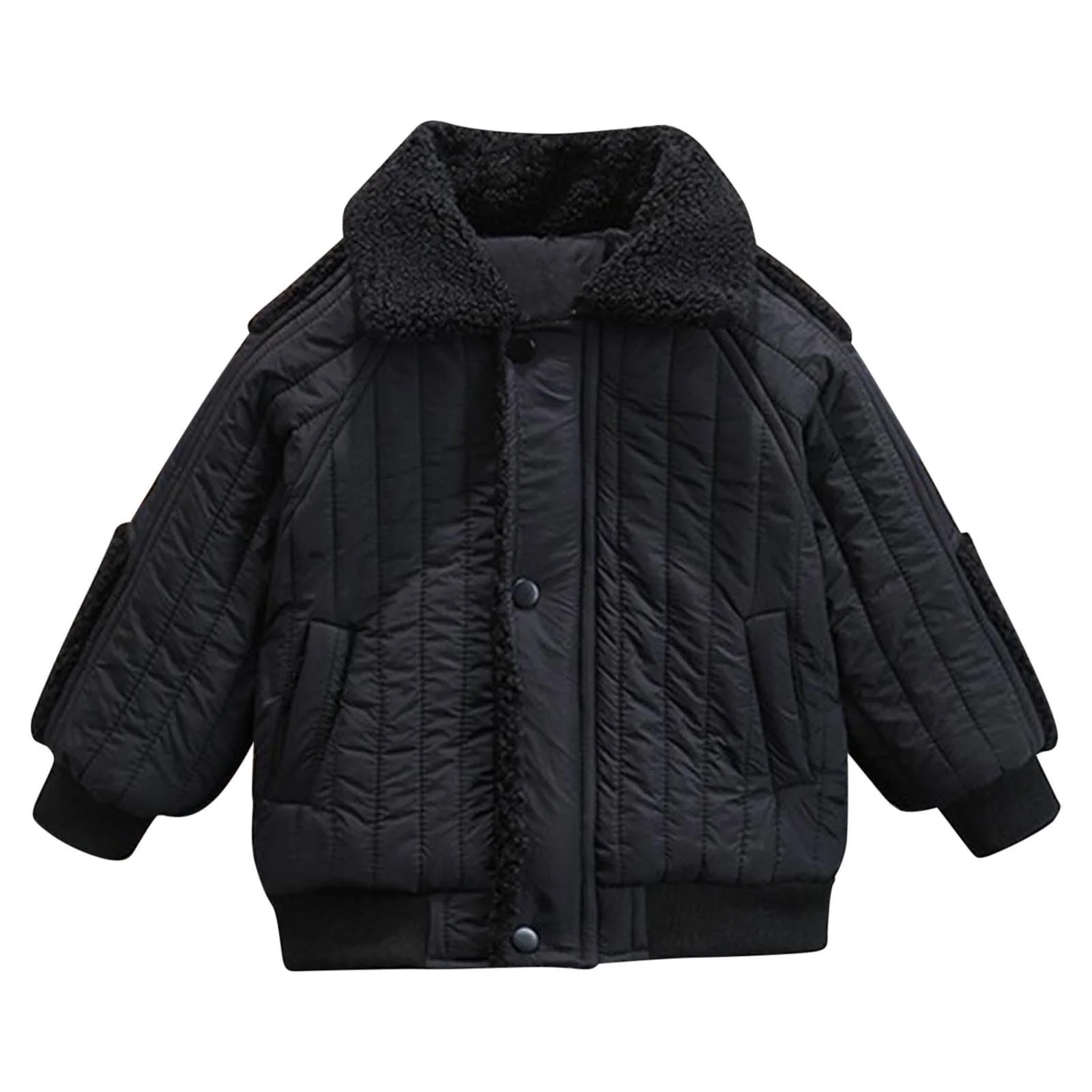 Пальто для мальчиков Однотонное Пальто из овчины Хлопковая Куртка Утепленная Теплый Верх с лацканами на молнии Карман Длинный рукав Без капюшона Повседневная Куртка Детская куртка для улицы (4-14 лет), фото №1