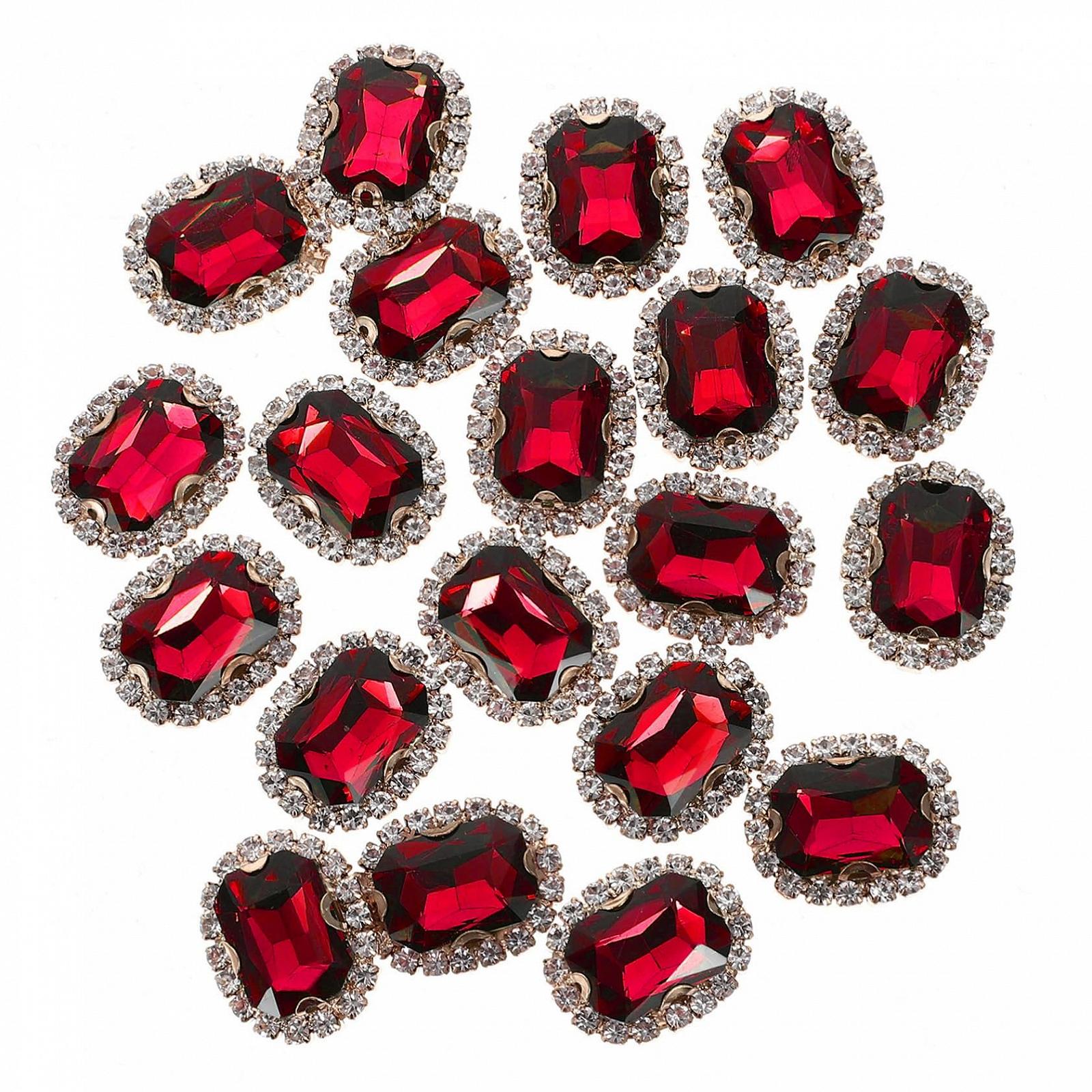 Стразы пришивные 20 шт., декоративные стразы для одежды, аксессуары для ручного шитья, блестящее украшение для рукоделия, красный цвет, фото №1
