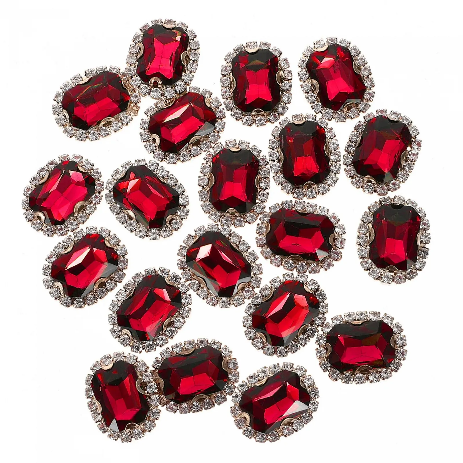 Стразы пришивные 20 шт., декоративные стразы для одежды, аксессуары для ручного шитья, блестящее украшение для рукоделия, красный цвет, фото №1