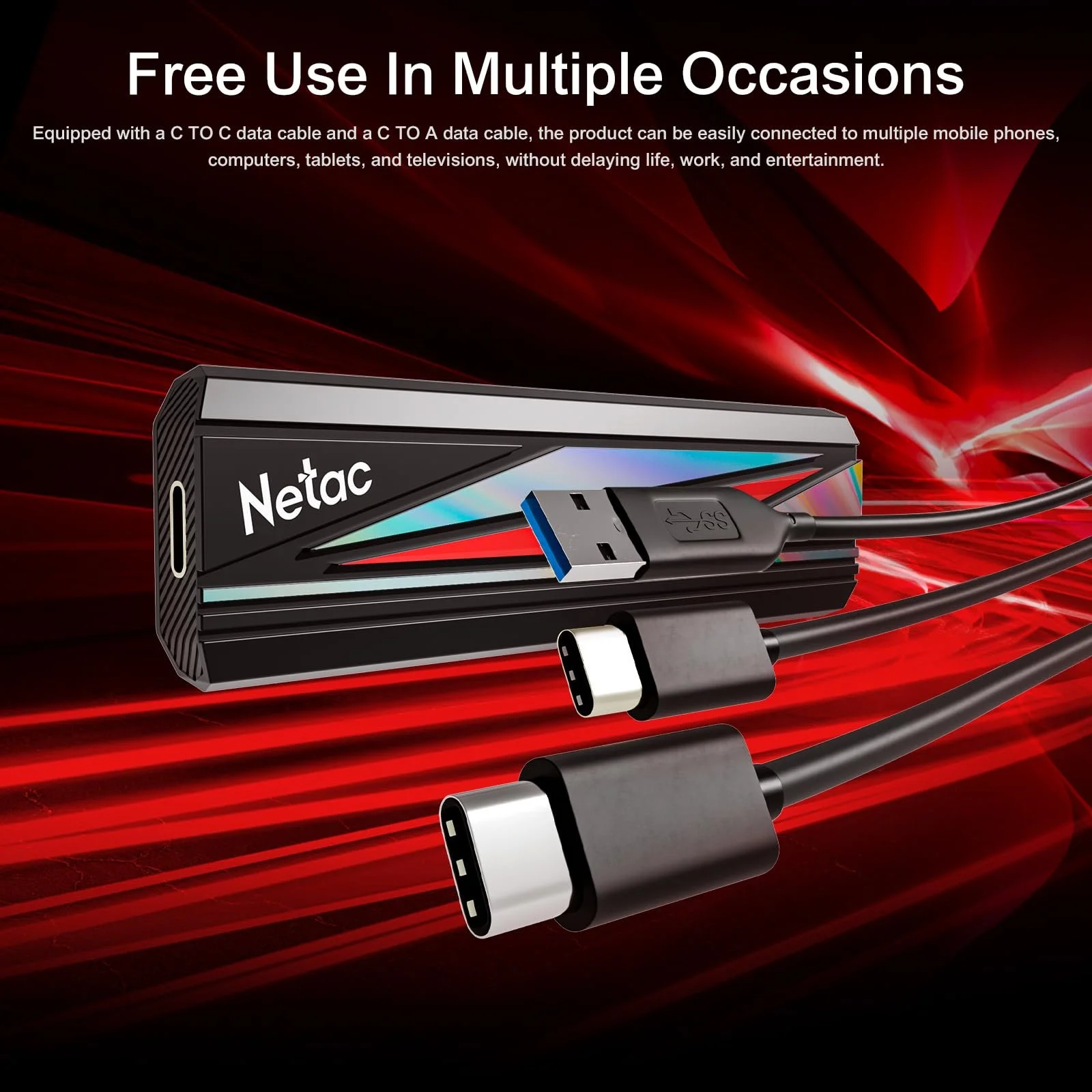 Зовнішній SSD Netac 512GB USB 3.2 Gen2X2 2000 MB/s Чорний/Червоний/Сріблястий, фото №7