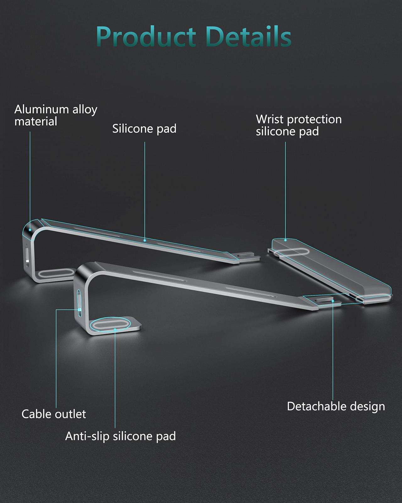 Підставка для ноутбука алюмінієва з підставкою для зап'ястя JCZT сумісна з усіма ноутбуками 25,4-43,2 см (10-17 дюймів), фото №8 Підставка для ноутбука алюмінієва з підставкою для зап'ястя JCZT сумісна з усіма ноутбуками 25,4-43,2 см (10-17 дюймів), фото №8