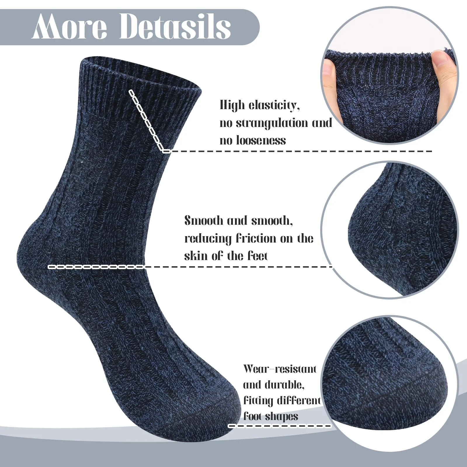 Носки VEGCOO Классические зимние 6 пар Хлопковые для мужчин и женщин, фото №3