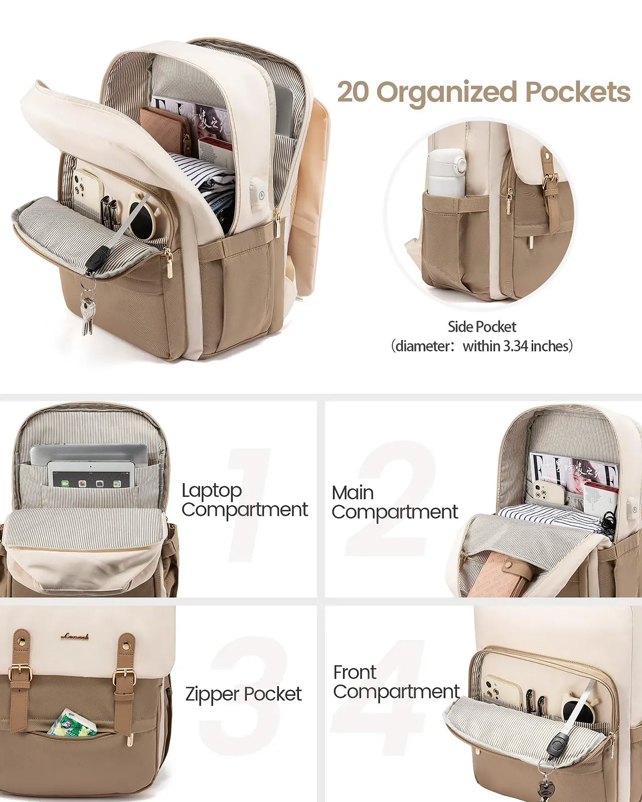 Рюкзак для ноутбука LOVEVOOK Vintage 17" Beige & Coffee, фото №3