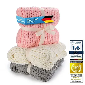 В'язаний плед Feluna Товстий в'язаний вовняний плед, покривало для ліжка Рожевий - Фото 1