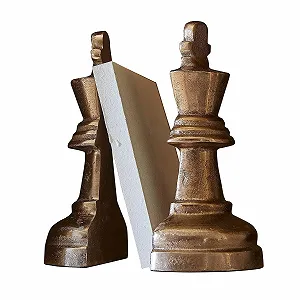 Набор из 2-х подставок для книг LOBERON Refinique Шахматные фигуры Античная отделка Декоративный аксессуар Литой алюминий Античная медь - Фото 1