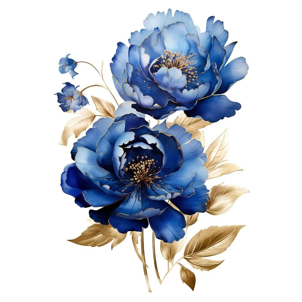 Наклейка на стіну Blue Flower with Gold Color вінілова, фото №1