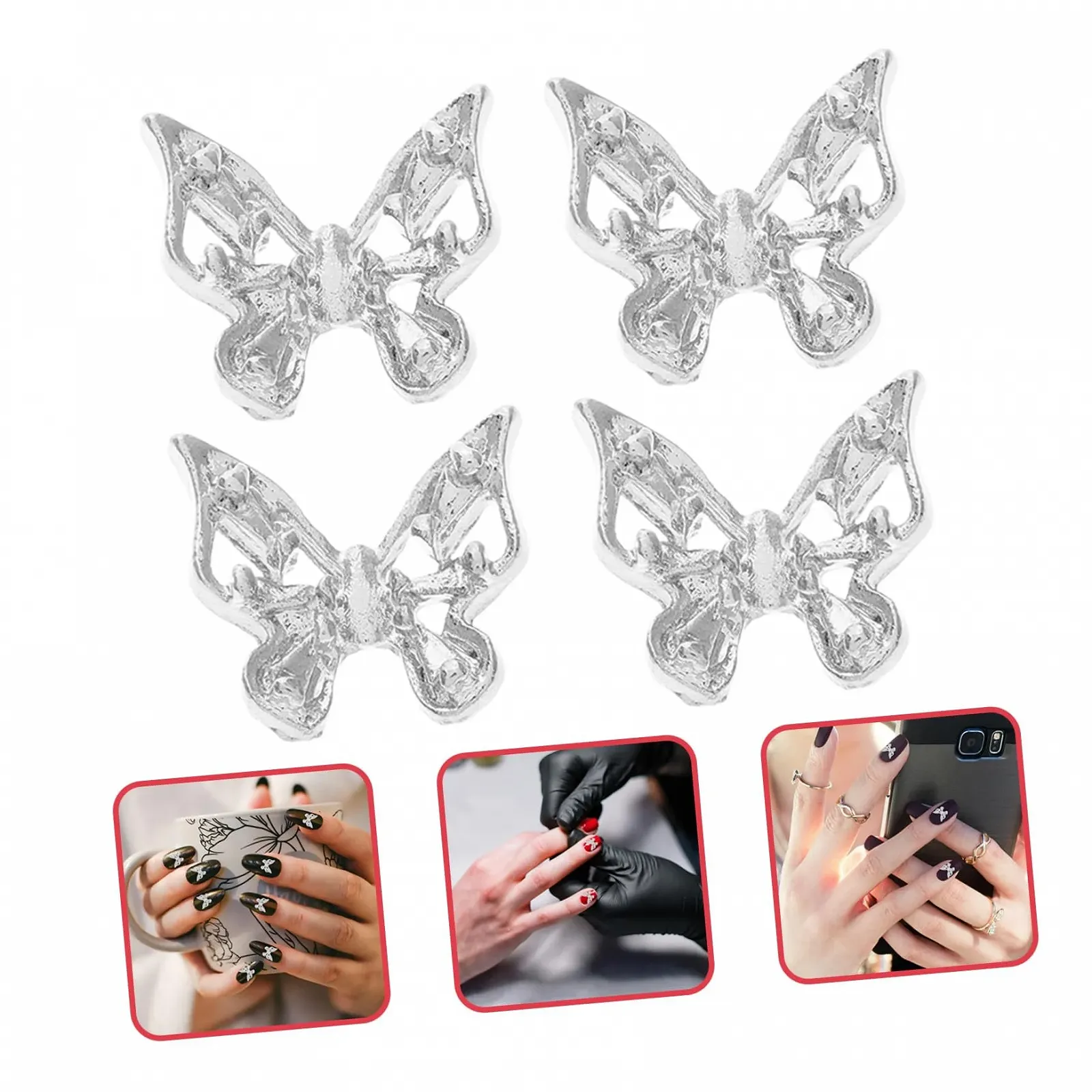 Підвіски для нігтів Метелики 3D Сріблястий, фото №9
