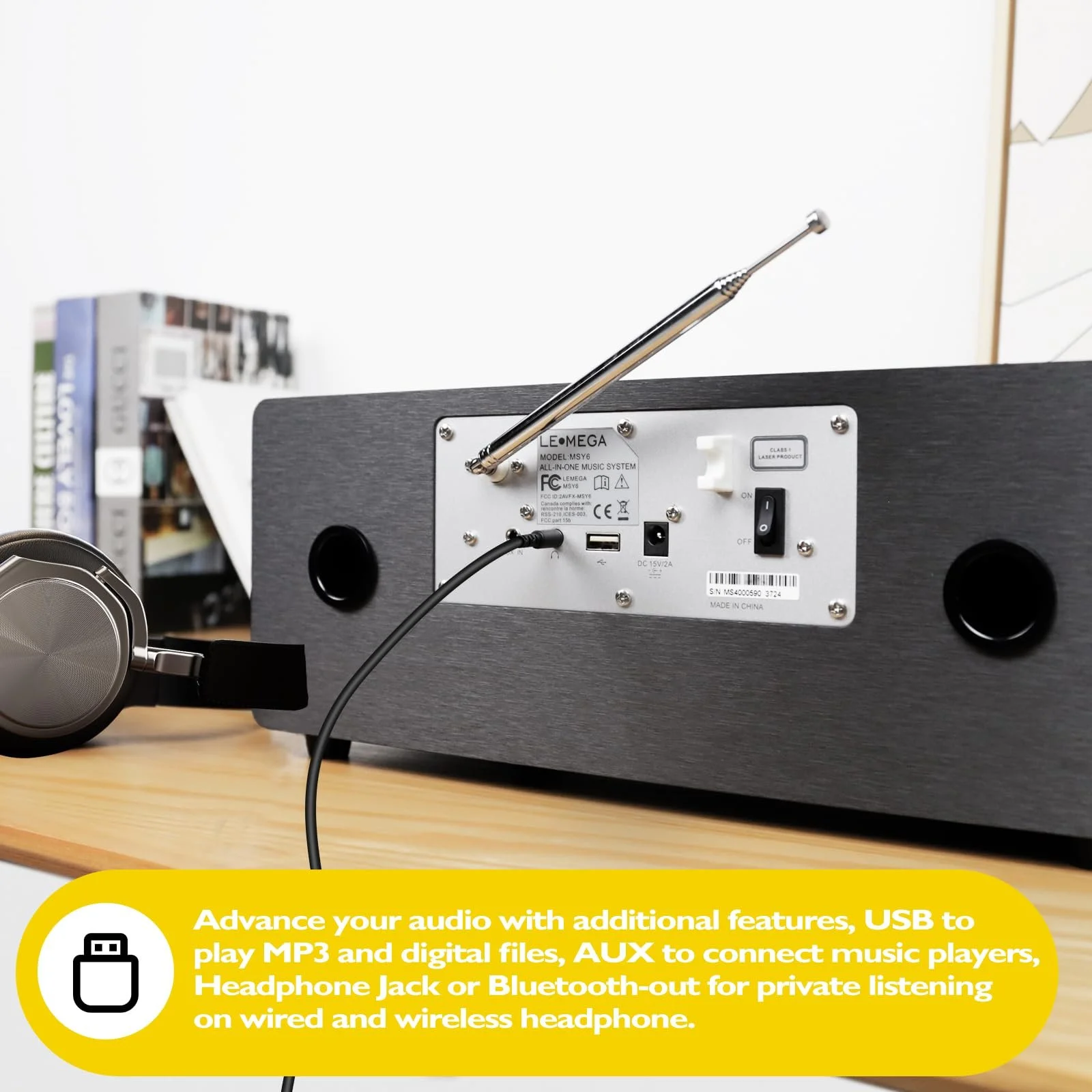 CD-програвач LEMEGA MSY6 DAB+, USB MP3, Bluetooth 5.3, FM, 100 Вт, дерев'яний корпус, фото №6