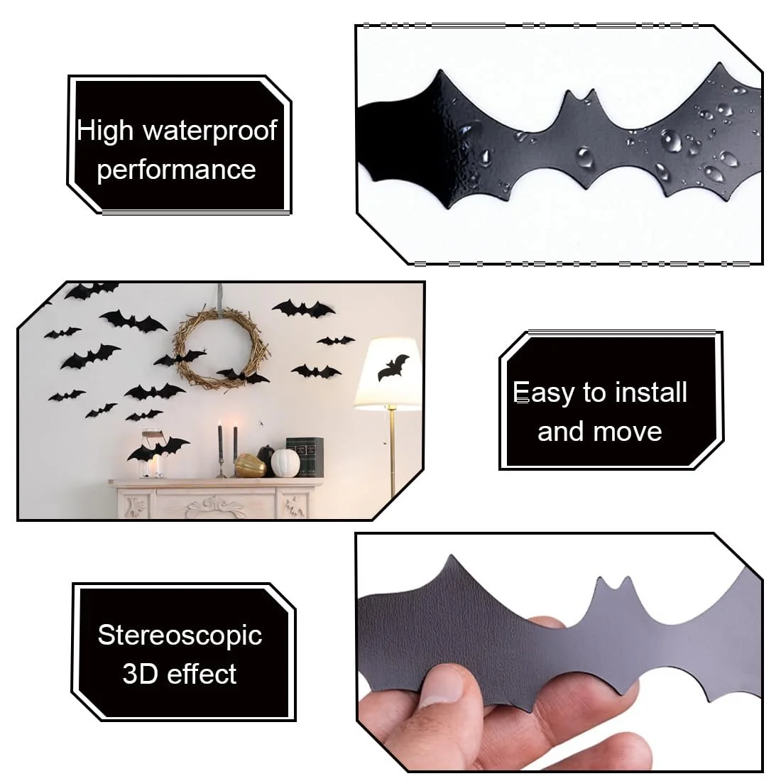 Наклейки на стіну Halloween 3D Bats PVC DIY Набір 48 шт. Black, фото №3 Наклейки на стіну Halloween 3D Bats PVC DIY Набір 48 шт. Black, фото №3