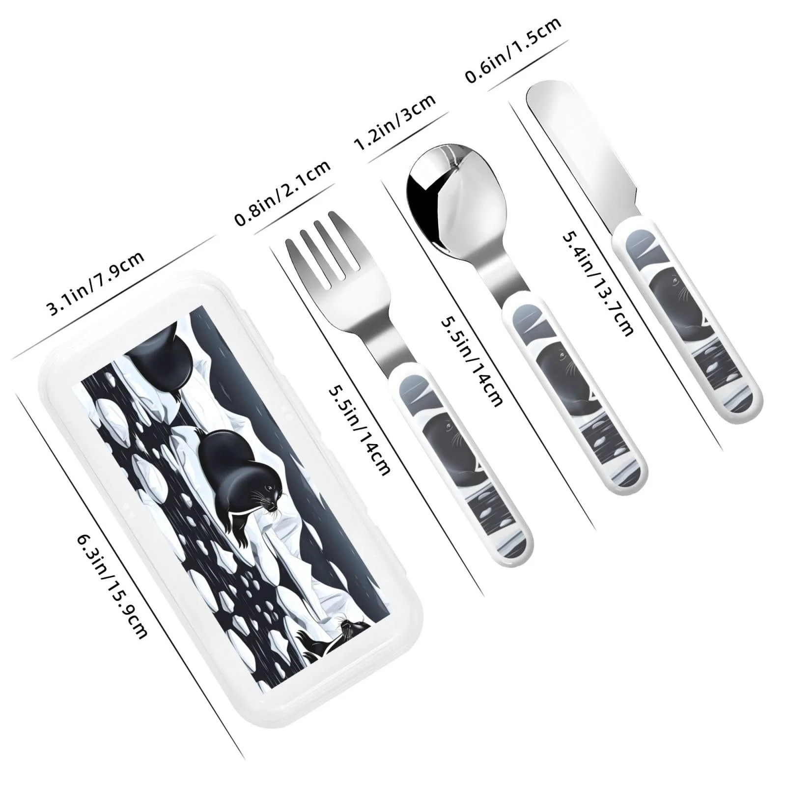 Дитячий набір столових приборів Seals on Ice, три предмети, набір посуду багаторазовий, фото №3 Дитячий набір столових приборів Seals on Ice, три предмети, набір посуду багаторазовий, фото №3