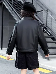 Шкіряна куртка NEAWEALY для дівчаток, дитяча куртка зі штучної шкіри synthetic.ua - Фото 1