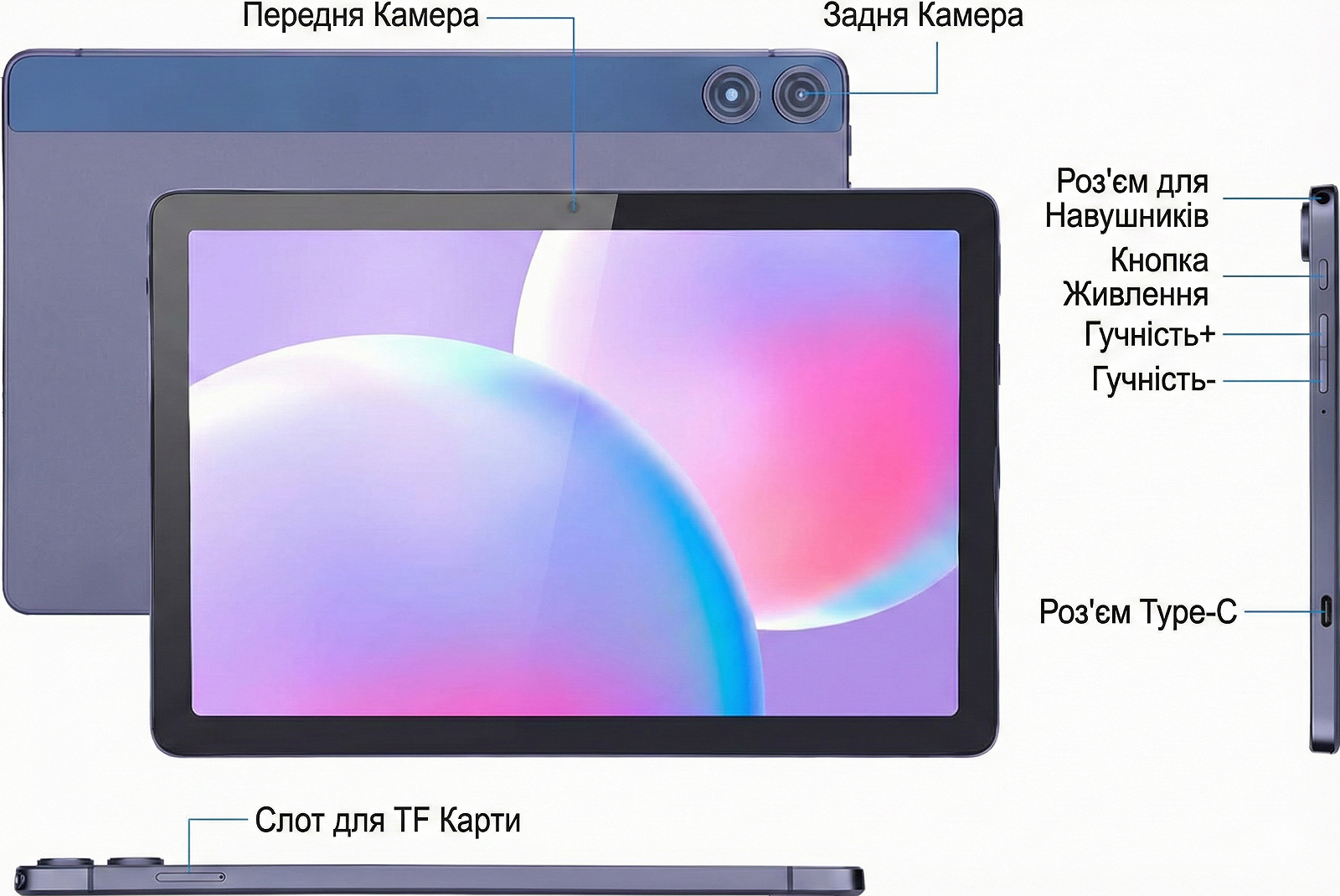 Планшет 10.1" Full HD C idea P1200 4+4/128GB 8 ядер Android 12 6000 mAh Серый, фото №6