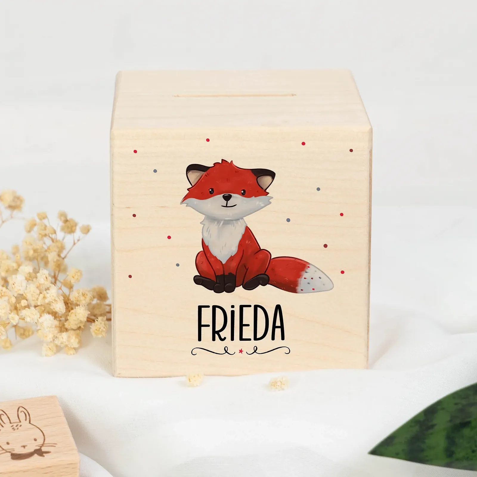 Скарбничка Muckelmeister Fox персоналізована дерев'яна з замком та ключем, фото №2