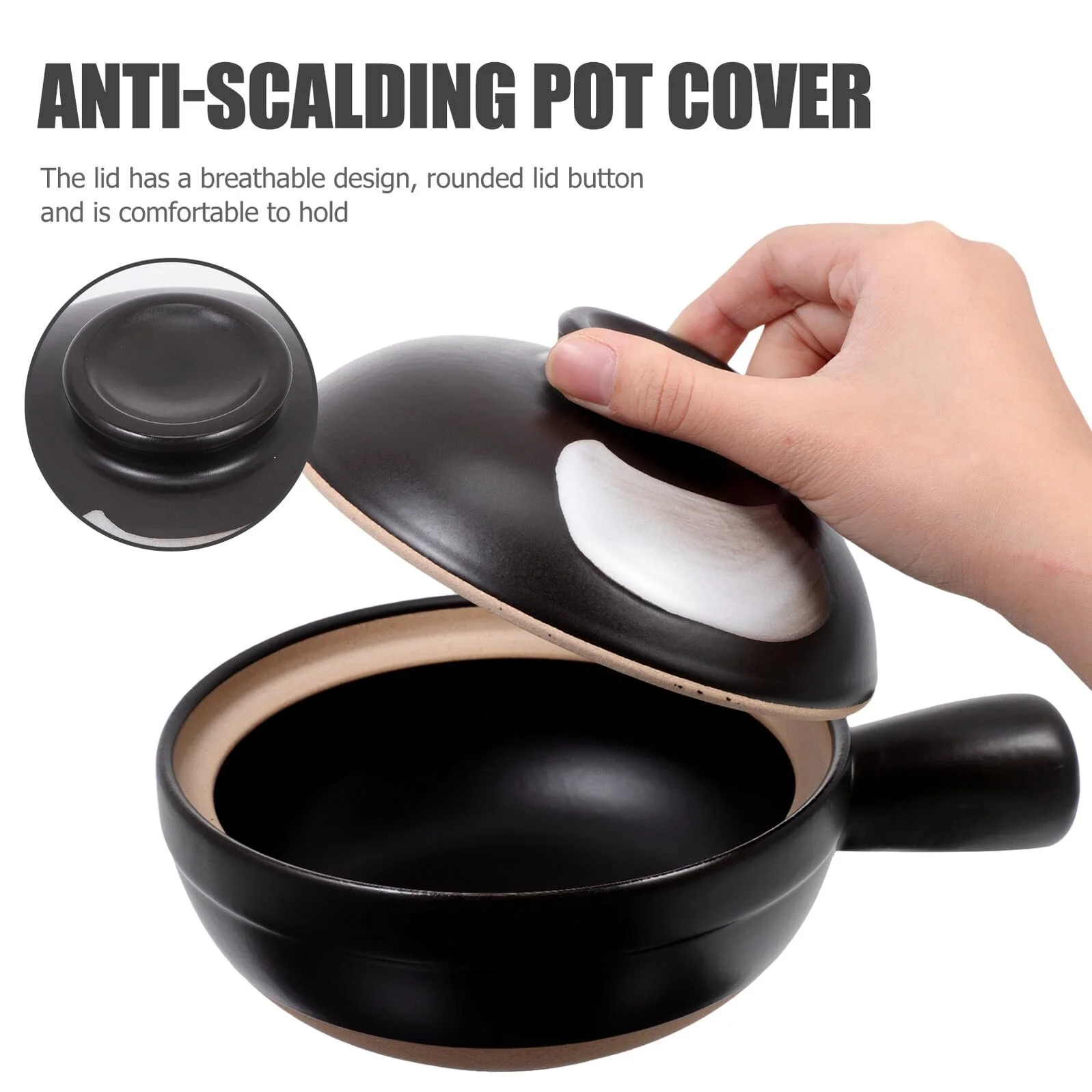 Керамічна каструля BESPORTBLE з кришкою термостійка універсальна для супів та тушкування, фото №3