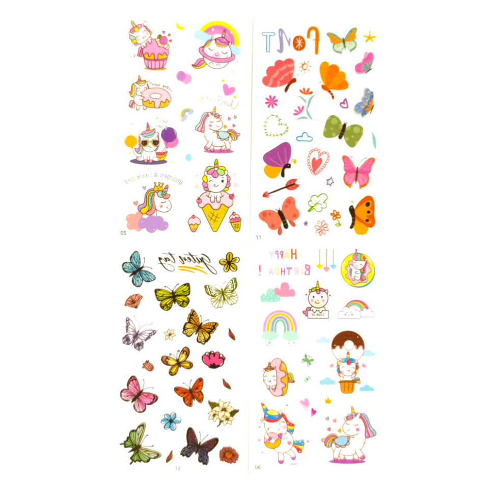 Набор детских временных тату Бабочки и единороги tattoo-kids-mini-set-unico, фото №1