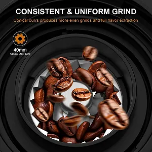 Кофемолка электрическая KIRAINAFLY Коническая 25 уровней помола Черный synthetic.ua - Фото 1