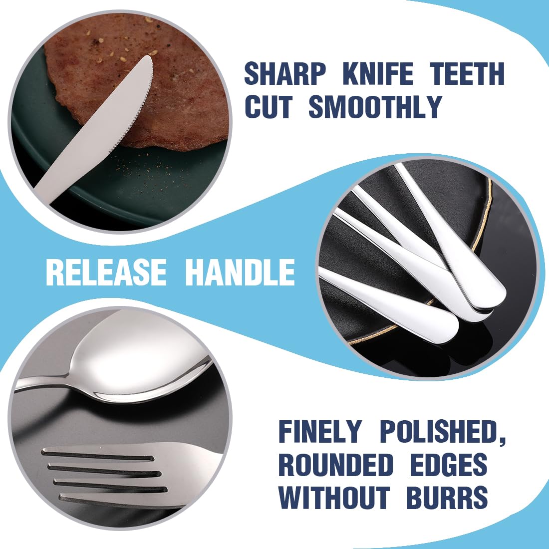 Набір EODKSE 4 шт. Camping Cutlery з нержавіючої сталі - ложка, вилка, ніж і мішечки, фото №2