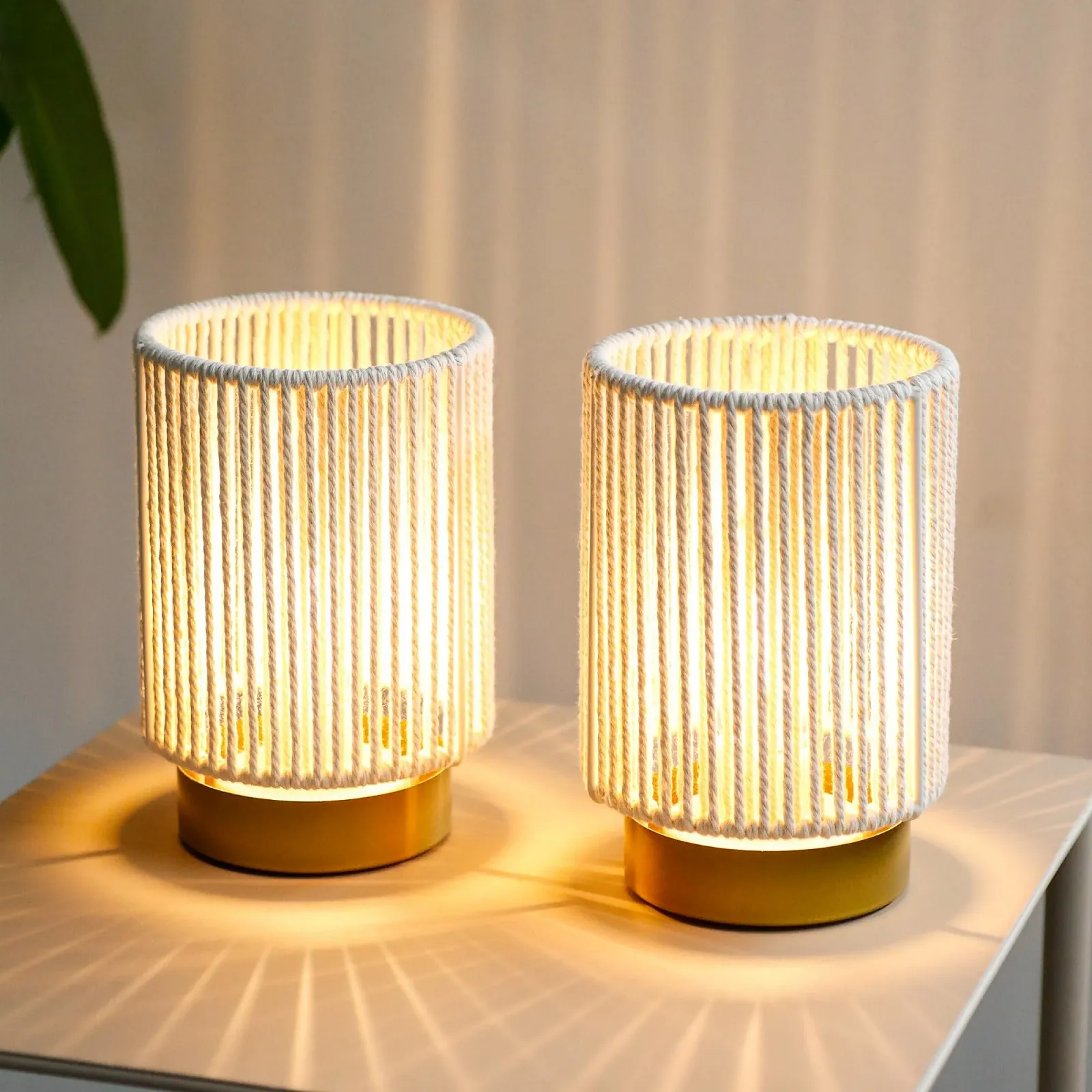 Настільні лампи JHY DESIGN Набір з 2 шт. Плетені з бавовняної мотузки на батарейках 17 см, фото №2