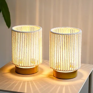 Настільні лампи JHY DESIGN Набір з 2 шт. Плетені з бавовняної мотузки на батарейках 17 см synthetic.ua - Фото 1